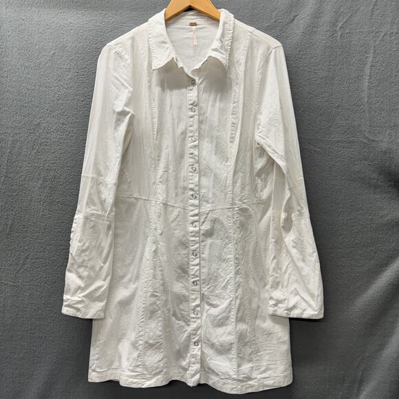 Free People Dress Womens Large Thea Mini White Coastal Boho Snap Up Cotton - Picture 1 of 10